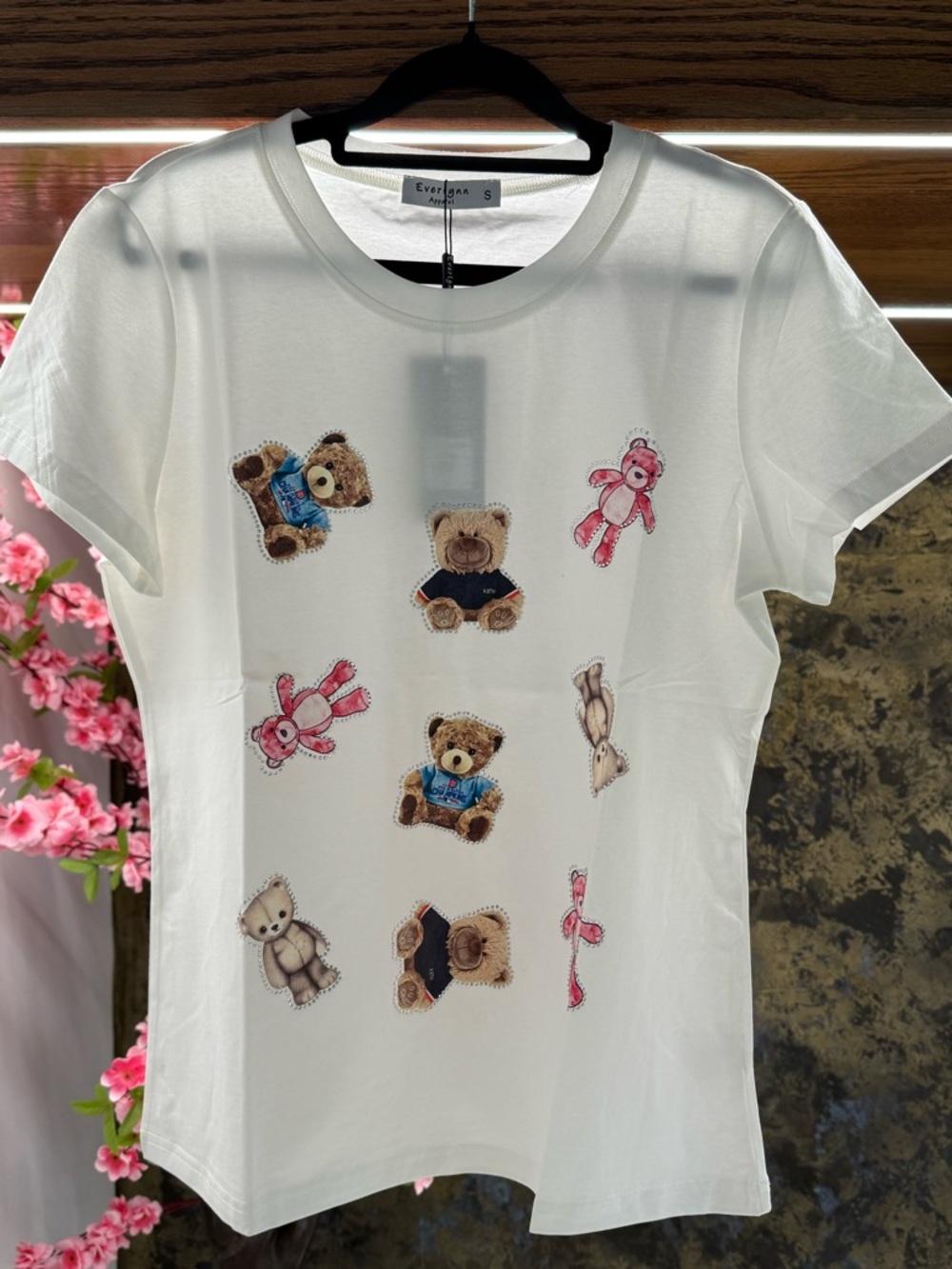Everly White Short-Sleeve Tee with Teddy & Bunny Patch Prints